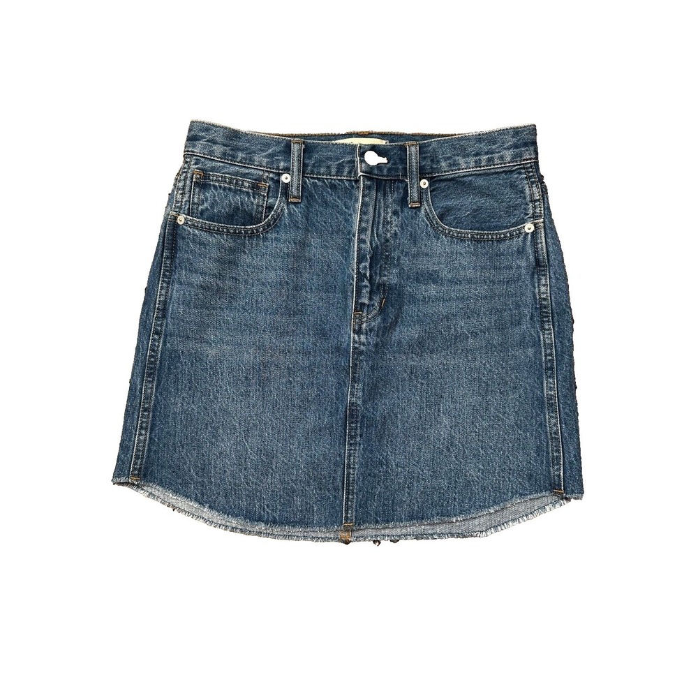 Madewell‎ Rigid A-Line Denim Mini Skirt Frayed Hem, size 26 Coastal Cowgirl